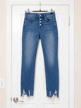 Vervet by Flying Monkey Button Fly Frayed Hem Straight/Skinny Jeans